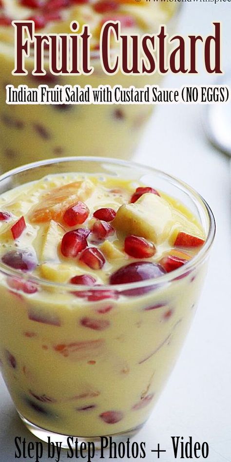 Indian Fruit Custard Recipe with step by step photos and video. Fruit Custard is one of the most delicious and healthy desserts and is very easy to make no matter what the occasion is. This is a simple eggless dessert. #dessert #fruits #custard #sweet #indianfood #indiandessert #recipes #videos #vegetarian Fruit Custard Recipe, Easy Indian Dessert Recipes, Easy Indian Dessert, Fruit Custard, Hot Desserts, Custard Recipe, Recipe Banana, Banana Bars, Eggless Desserts