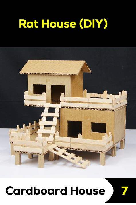 Step by step tutorial - Amazing Rat House Making Out of Cardboard Rat Cardboard Diy, Rat Cardboard House, Hamster House Ideas Diy, Rat House Diy, Diy Hamster Toys, Hamster Diy Cage, Hamster Ideas, Rat House, Popsicle Stick Crafts House