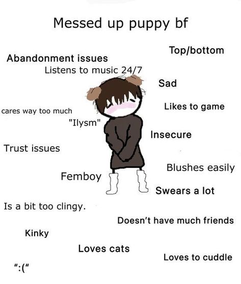 Puppyboy Oc Art, Puppy Bf Type, Puppy Boy Pfp, Types Of Bf, Types Of Girlfriends, Puppy Space, Brandon King, God Of Fury, Short King