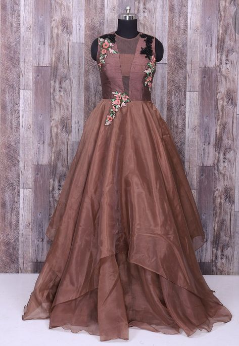 Tissue silk embroidered gown Tissue Long Frocks, Tissue Gown Design, Tissue Frock Design, Tissue Dresses, Tissue Gown, Lehenga Models, Tissue Dress, Tissue Lehenga, Indowestern Gown