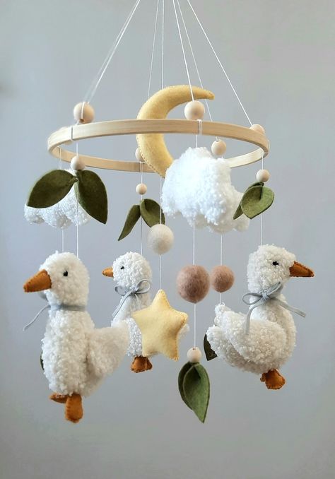 Mobile for Baby, Forest Mobile, Goose, Mobile in the Crib, Gift for a Newborn, Toy in the Crib, Mobile on the Farm, Toy Goose, Three Geese - Etsy Deer Themed Nursery, Forest Mobile, Handmade Crib, Boho Mobile, Cot Toys, Baby Room Themes, Crib Toys, Newborn Toys, Baby Crib Mobile