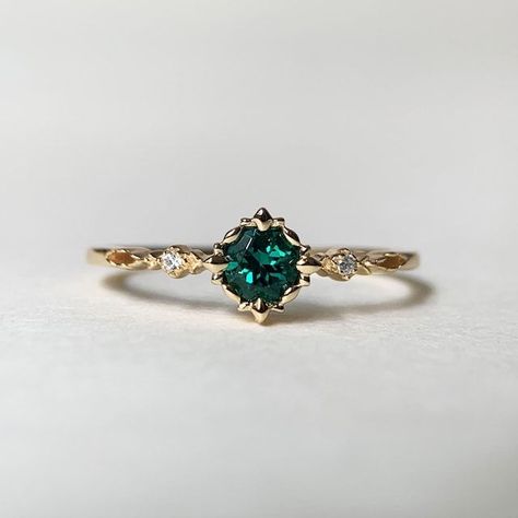 JYNICE - Etsy Emreld Wedding Rings, Green Topaz Engagement Ring, Dainty Emerald Engagement Ring, Dainty Whimsical Engagement Ring, Gold And Green Rings, Emerald Engagement Ring Simple, Engagement Ring Green Stone, Dark Green Wedding Ring, Promise Rings Emerald