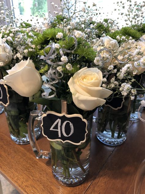 40th Birthday Centerpiece 40th Birthday Flowers, 40th Birthday Centerpiece Ideas, Men’s Party Centerpieces, Birthday Party Flower Centerpieces, Birthday Party Centerpieces Men, Simple Birthday Centerpieces, 70th Birthday Centerpieces For Men, Men Centerpieces Birthday, 40th Birthday Centerpieces For Woman