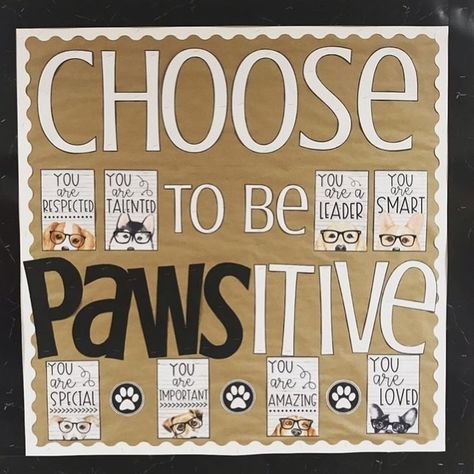 Anna Hulsey | I love how @anothercraftyclassroom used my mini motivational posters to make this uplifting bulletin board! Find the posters for FREE in my… | Instagram Pbis Bulletin Board Ideas, Bulldog Bulletin Board Ideas, School Mascot Bulletin Boards, Panther Bulletin Board Ideas, Veterinarian Bulletin Board Ideas, Motivational Bulletin Boards For Staff, Workplace Bulletin Boards, Paw Print Bulletin Board Ideas, Pet Bulletin Board Ideas For Work