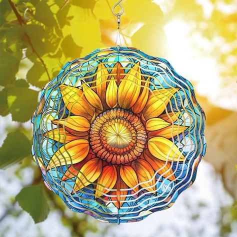 Sunflower Wind Spinner, Cute Sunflower, Yard And Garden, Garden Accents, Beautiful Backyards, Hanging Garden, Yellow Aesthetic, Wind Spinners, Yellow Background