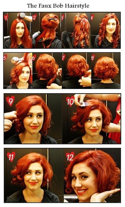 Hairdo Long Hair, Fake Bob, Great Gatsby Outfits, Mode Rockabilly, Retro Hairstyles Tutorial, Flapper Hair, Faux Bob, Pin Up Looks, Hairstyles Tutorial