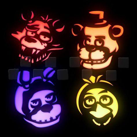 Fnaf Póster neón quiero uno!!!! Fnaf Pumpkin Carving, Fnaf Pumpkin, Holiday Party Meme, Bonnie Fnaf, Halloween Pumpkin Stencils, Fnaf Crafts, Cute Pumpkin Carving, Pumkin Carving, Halloween Pumpkin Carving Stencils