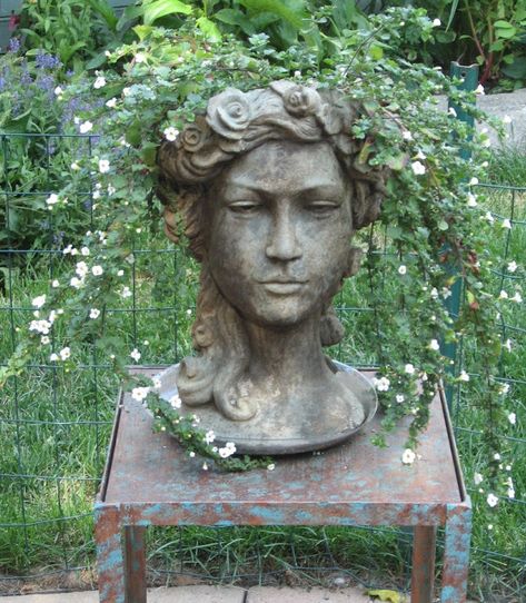 Concrete Head Planters, Face Planters Flower Pots, Goddess Planter, Face Flower Pots, City Gardening, Bust Planter, Pot Heads, Garden Urns, Face Planters