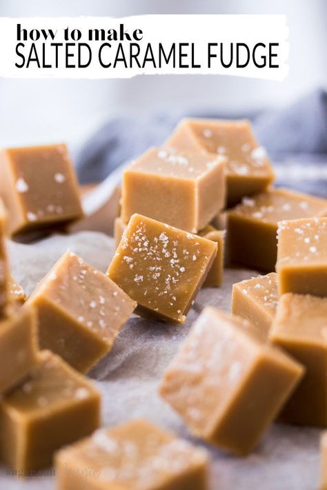 This Salted Caramel Fudge is a smooth and creamy easy caramel fudge recipe with a sea salt topping. Fudge is also perfect for food gifts for christmas or birthdays #sugarsaltmagic #caramelfudge #saltedcaramel #foodgifts Peanut Butter Fudge Recipes Easy, Dairy Free Fudge, Making Peanut Butter, Peanut Butter Fudge Recipe, Peanut Butter Fudge Easy, Easy Caramel, Salted Caramel Fudge, Fudge Recipes Easy, Caramel Fudge