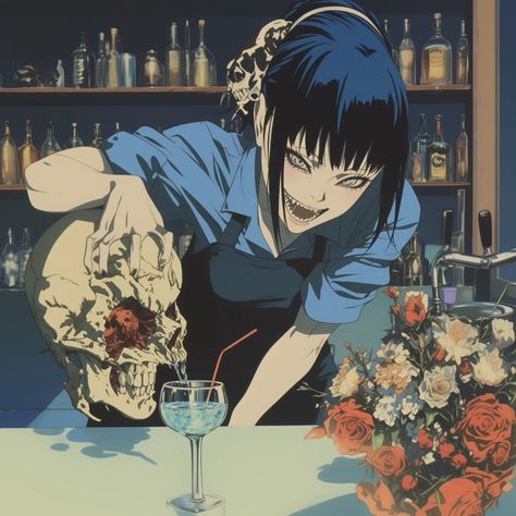 Female Bartender Aesthetic, Bartender Character Design, Fantasy Bartender, Bartender Anime, Anime Bar, Bartender Aesthetic, Bar Reference, Demon Vampire, Female Bartender