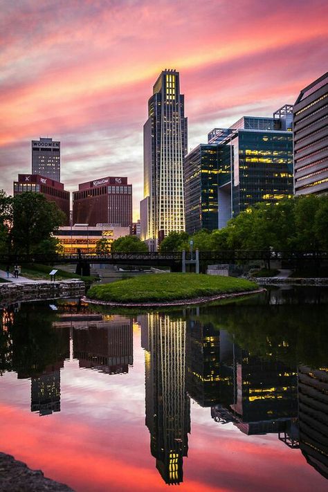 Omaha, Nebraska Downtown Buildings, Nebraska Huskers, Sunset City, Omaha Nebraska, World Photography, North Dakota, Places Around The World, City Skyline, Travel Usa