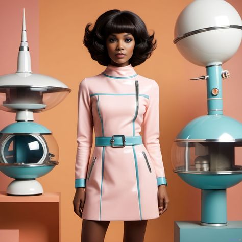 Retro Sci Fi Costume, Retro Futurism 60s, 60s Space Aesthetic, 50s Retro Futurism, Retrofuturism Outfits, 60s Space Age Fashion, Futuristic 50s, 60s Futurism, Scifi Outfit