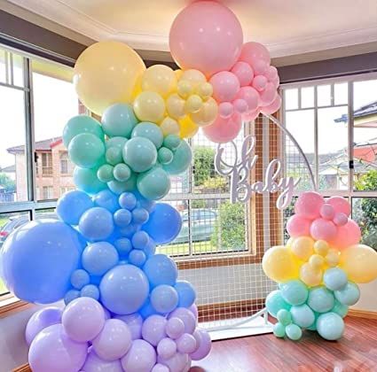 Shop this look on Amazon!! Pastel Rainbow Balloons, Sunflower Balloon, Baby Shower Balloon Arch, Deco Ballon, Pastel Baby Shower, Pastel Balloons, Girl Birthday Decorations, Diy Balloon Decorations, Halloween Tattoo