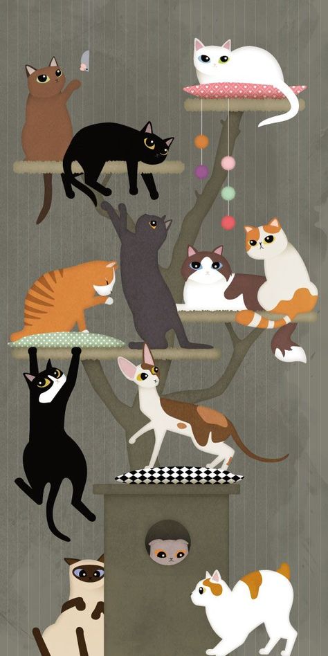 Cat Climbing Tree, Cat Art Illustration, Kitty Art, Cat Doodle, Image Chat, Animal Crafts For Kids, Cat Quilt, Cat Artwork, Cat Crafts