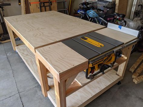 Table Saw Bench Plans, Table Saw Table Plans, Woodworking Shop Table, Wood Shop Work Table, Dewalt Table Saw Bench, Diy Table Saw Workbench Free Plans, Table Saw Workbench Plans Diy, Saw Table Work Bench, Dewalt Table Saw Workbench