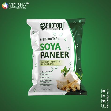 Tofu soya paneer packaging Design by VIDISHA #graphicdesign #branding #protofy #packagingdesign #tofu #paneerpackaging #pouchdesign #labeldesign #foodpackaging #agriculture #productdesign #productpackaging To get your design call +91 77740 13177 Paneer Packaging Design, Tofu Packaging Design, Product Packaging Design, Healthy Supplements, Lactose Free, High Fiber, Food Packaging, Product Packaging, Paneer