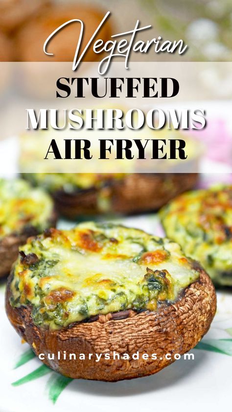 Air fryer stuffed mushrooms are easy to make, delicious, and flavorful. They are a great gluten-free and low-carb vegetarian appetizer and perfect to serve for game days. Check out how to make stuffed mushrooms in an air fryer with a mixture of cream cheese and spinach. Vegetarian Stuffed Mushrooms, Air Fryer Stuffed Mushrooms, Stuffed Mushrooms With Cream Cheese, Portabella Mushrooms Recipes, Cheese Curd, Mushrooms Stuffed, Stuffed Mushrooms Easy, Portobello Mushroom Recipes, New Air Fryer Recipes