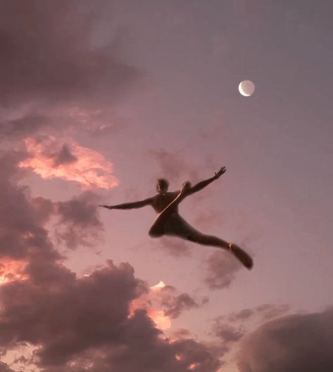 Flying Superpower Aesthetic, Music Pink Aesthetic, Pink Aesthetic Nature, Flying Person, Alan Aesthetic, Person Flying, Flying Through Clouds, Flying People, Flying Aesthetic