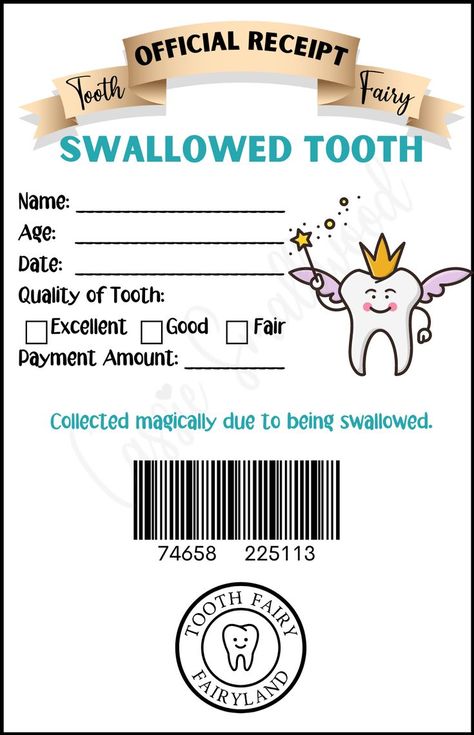 Tooth fairy swallowed tooth receipt for kids. personalized tooth fairy receipt editable fillable pdf Tooth Fairy Receipt Free Printable, Lost First Tooth, Tooth Fairy Letter Template, Tooth Fairy Note, Tooth Fairy Receipt, Tooth Fairy Kit, Note Printable, Tooth Fairy Certificate, Tooth Fairy Letter