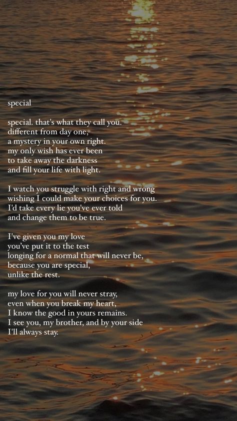 a poem about having a special needs sibling. Eldest Sibling Quotes, Poems About Brothers, Siblings Poem, Poems About Siblings, Siblings Poetry, Sibling Poems, Sibling Poetry, Brother Poems From Sister, Poems About Growing Up