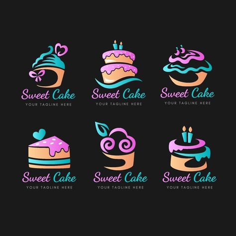 Cake Logo Collection in Gradient Pastry Logo, Logo Design Samples, Whiskey Cake, Cake Design Inspiration, Cupcake Logo, Cake Branding, Cake Vector, Cake Mini, Cake Logo Design