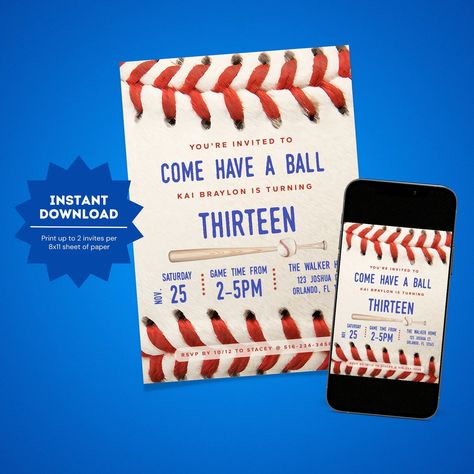 Baseball Birthday Invitation Baseball Birthday Invite Baseball Themed Party Baseball Party Printable Invitation Baseball Ball Invite - Etsy Printable Baseball, Baseball Birthday Invitations, Themes Party, Baseball Theme Party, Baseball Ball, Fun Invitations, Ball Party, Baseball Party, Baseball Birthday