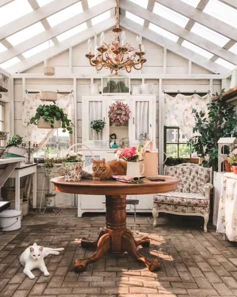 She Shed Greenhouse, Bella Grace Magazine, Cottage Garden Sheds, Garden Shed Interiors, Inspiring Outdoor Spaces, In Her Garden, Greenhouse Interiors, Greenhouse Ideas, Backyard Greenhouse