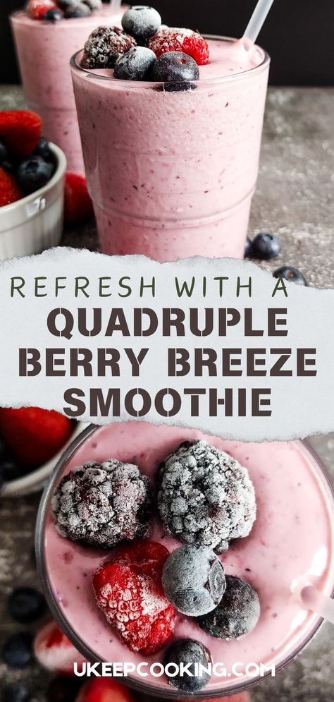 Refresh with our Quadruple Berry Breeze Smoothie! 🍓🫐🍇 Blending strawberries, raspberries, blueberries, and blackberries, this smoothie is a burst of fruity goodness perfect for any time of day. Sip on this vibrant, nutrient-packed drink for a refreshing and energizing treat! Whey Protein Smoothie Recipes, Blueberry Yogurt Smoothie, Berry Smoothie With Yogurt, Whey Protein Smoothies, Lush Desserts, Drinks Refreshing, Pomegranate Smoothie, Date Smoothie, Blackberry Smoothie