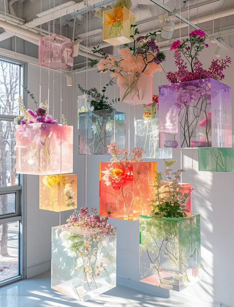 Clean Floral Aesthetic, Interior Design Exhibition Display, Hanging Roses From Ceiling, Wedding Art Installation, Gala Decorations Formal, Floral Ceiling Decor, Anthropology Display, Flower Exhibition, معرض فني