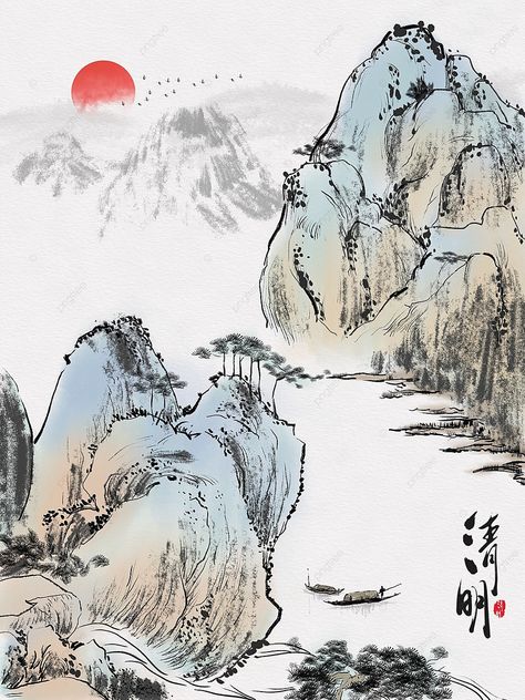 original landscape chinese style traditional chinese painting freehand ink qingming artistic conce Chinese Painting Traditional, Chinese Traditional Art, Yuki Onna, Chinese Illustration, Traditional Chinese Art, Note Writing Paper, Chinese Landscape Painting, Chinese Landscape, Original Landscape