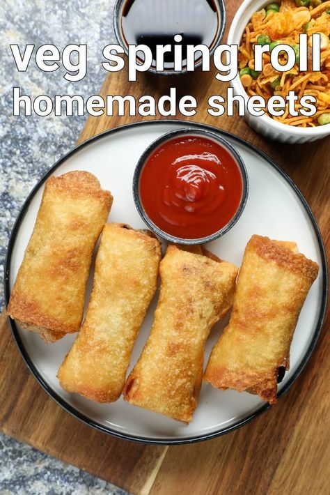 Veg Roll, Hebbars Kitchen, Spring Rolls Recipe, Vegetable Spring Rolls, Spicy Snacks Recipes, Spring Roll Recipe, Pakora Recipes, Breakfast Recipes Indian, Vegetarian Fast Food