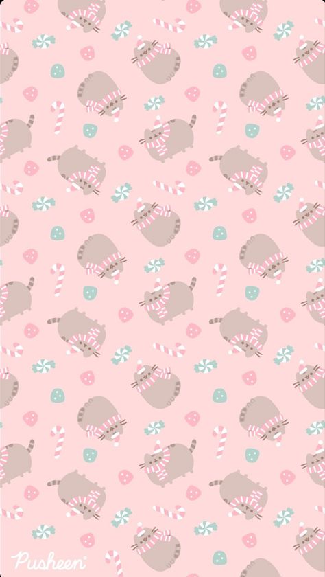 Christmas Candy Wallpaper, Pusheen Christmas, Candy Wallpaper, Christmas Lockscreen, Pusheen Cute, Love Pink Wallpaper, Xmas Wallpaper, Vintage Flowers Wallpaper, Cute Christmas Wallpaper