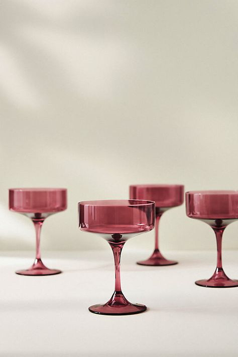 The preferred champagne vessel of 1920s flappers and Old Hollywood starlets, the coupe glass is an alternative to the flute, as well as a vessel for shaken or stirred cocktails. With a wide brim saucer design, the glass lends undeniable sophistication to each sip enjoyed.Please note: The composition of borosilicate glass allows for beautiful transparency and thermal stability but can make it more susceptible to cracking and breaking. Please handle this style with care! Monogram Tumbler, Pumpkin Candles, Champagne Cocktail, Glass Water Bottle, Stoneware Mugs, Mugs Set, Old Hollywood, Pink Fashion, Wine Glasses