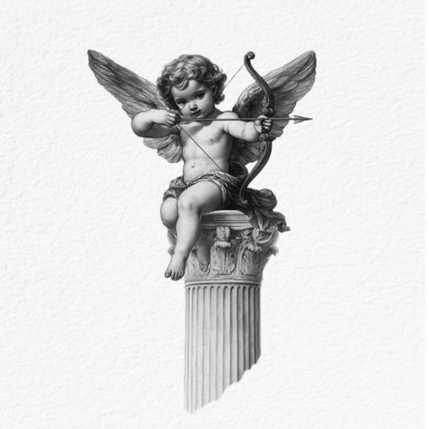 Available design 🪽 #tattoo #tattoos #tattooed #concepttattoo #realism #tattoosketch #tattooideas #tattooartist #tattooart #angeltattoo 3 Cherub Angel Tattoo, Eros And Psyche Tattoo, Whimsical Tattoo Sleeve, Greek Mythology Sleeve, Cherubim Angels Tattoo, Gates Of Heaven Tattoo, Cherub Angel Tattoo, Chest Tattoo Design, Cherub Tattoo Designs