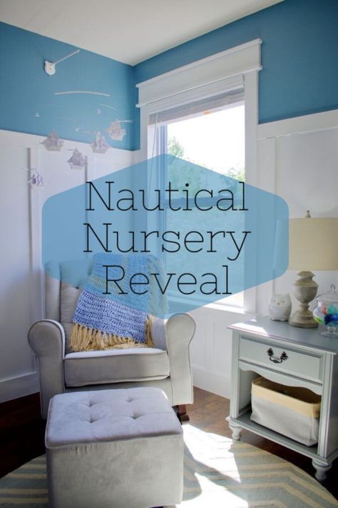 Nautical Nursery Reveal! Ocean Nursery Furniture, Gender Neutral Nautical Nursery, Nautical Forest Nursery, Nautical Nursery Accent Wall, Nautical Baby Room Artwork, Bohemian Nursery, Space Nursery, Paint Color Schemes, Room Renovation