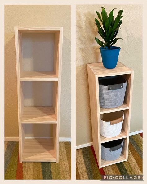 "This deep 3ft bookshelf would be a perfect addition to your living room, bedroom, bathroom, office, or kitchen! It is light and easy to move, but deep and stable enough to hold hardcover books, vases, photo albums, plants, and storage bins.  The bookshelf does not include a backing and therefore should be placed against a wall for added stability.  The bookshelf is unpainted, so it will remain in a natural pine wood.  The bookshelf will come with 3 shelving spaces (cubbies).  Dimensions: 3ft--h Diy Small Bookshelf Easy, Small Wood Bookshelf, Wooden Bookshelf Design Simple, Small Wooden Bookshelf, Deep Bookshelf, Small Wood Shelf, Bookshelf Wooden Simple, Little Bookshelf, Floor Shelves