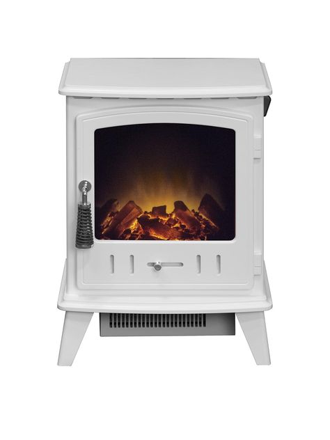 Adam Fires & Fireplaces Aviemore Electric Stove Fire in White | very.co.uk White Electric Stove, Electric Stove Fireplace, Electric Stove Fire, Log Bed, Cast Iron Handles, Fire Surround, Cape House, Real Fire, White Heat