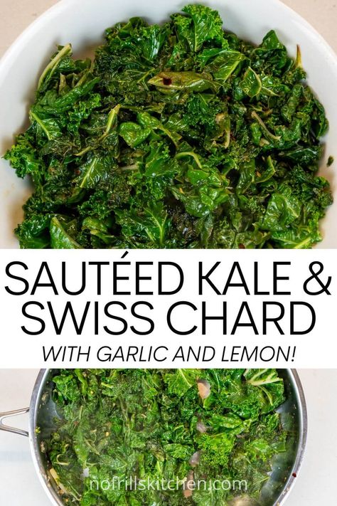 These sauteed greens are a healthy and flavourful side dish. Perfect served alongside fish, it's simple and easy to make and super tasty. Swiss Chard Recipe, Swiss Chard Recipes Easy, Sauteed Swiss Chard, Fried Kale, Sautéed Kale, Veggie Side Dish Recipes, Chickpea Curry Recipe, Swiss Chard Recipes, Lemon Recipe