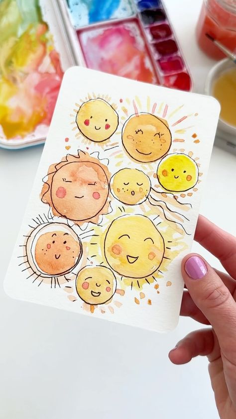 The cutest watercolor card that everyone can paint 🎨 ; it’s just so easy and fun 🌞☀️😌🥰🎨 #watercolor#watercolorcard #watercolorusa… | Instagram Painting Instagram, Fun Watercolor, Arte Doodle, Crafts Painting, Watercolor Paintings For Beginners, Watercolor Card, Diy Watercolor Painting, Watercolor Paintings Easy, Paint Cards