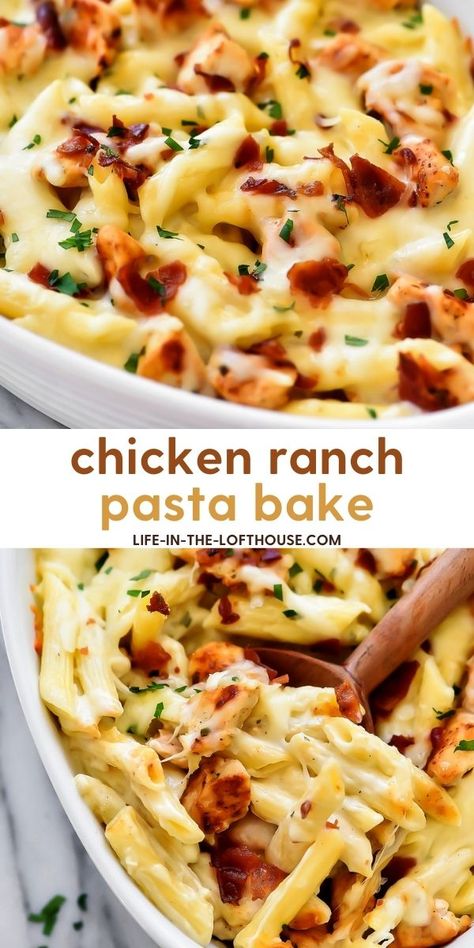 Chicken Ranch Pasta, Chicken Bacon Ranch Pasta, Chicken Ranch, Creamy Ranch, Ranch Pasta, Chicken Pasta Bake, Pasta Dinner Recipes, Ranch Chicken, Dinner Meals