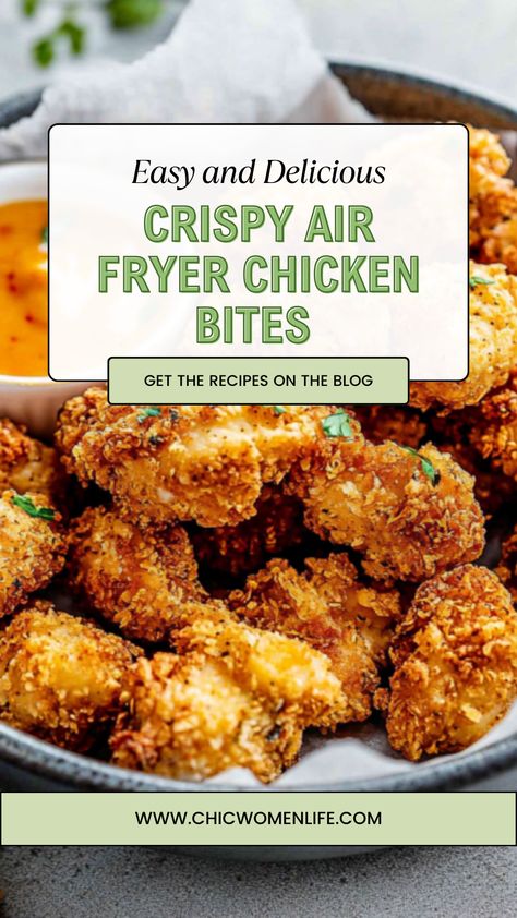 Crispy Air Fryer Chicken Bites Chicken Cubes In Air Fryer, Air Fried Chicken Bites, Chicken Bites Air Fryer, Air Fryer Chicken Bites, Shake N Bake Chicken, Crispy Air Fryer Chicken, Chicken Bites Recipes, Chicken Chunks, Fried Chicken Breast