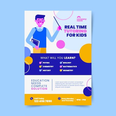 Free vector flat design tutoring flyer | Free Vector #Freepik #freevector #professor #school-teacher #class #professor-teachers Tutoring Flyer, Education Brochures, Learn Physics, Flyer Free, Free Vectors, Fast And Furious, Flat Design, Company Names, Business Design