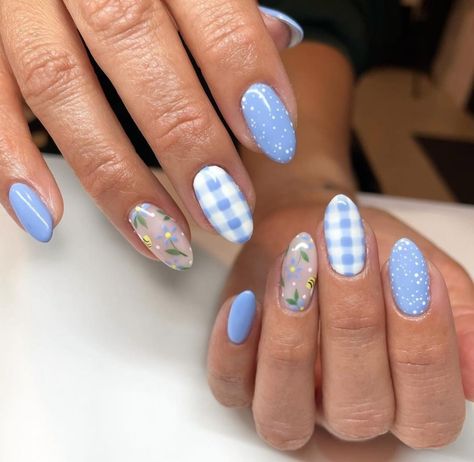 Baby Blue Checkered Nails, Blue Gingham Nails, Baby Boy Nails, Gingham Nails, Checkered Nails, Design Mom, Blue Checkered, Blue Gingham, Nail Ideas