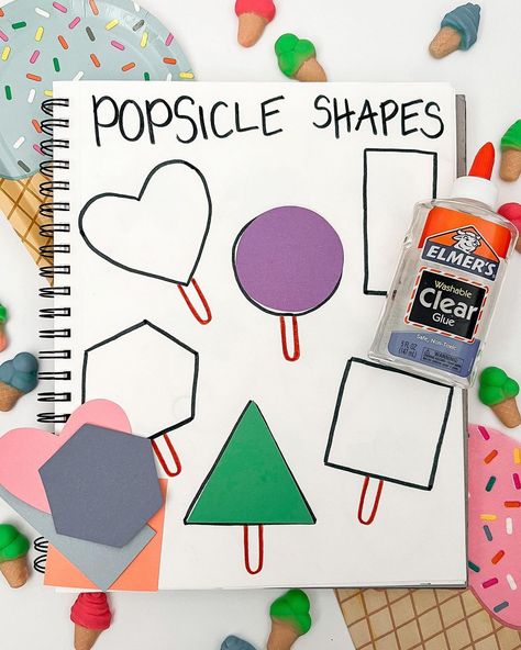 We love this craft idea from @daniellemsapiena on Instagram for learning shapes! Prek Learning Crafts, Toddler Learning Books Diy, Toddler Journal Activities Fall, Preschool Homework Ideas, Shape Learning Activities For Toddlers, Learning Shapes For Toddlers, Toddler Shape Crafts, Pre K Lessons, Toddler Activity Book Ideas