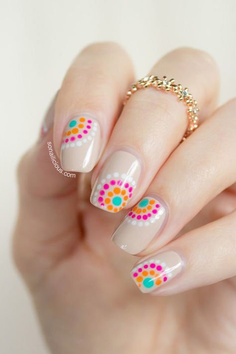 45 Warm Nails Perfect for Spring | Art and Design Polka Dot Nail Art Designs, Nail Art Mariage, Dot Nail Art Designs, Easy Nail Designs Summer, Polka Dot Nail Designs, Dot Nail Designs, Polka Dot Nail Art, Nail Design Video, Pretty Nail Colors