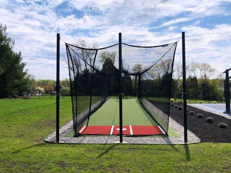 Outdoor Batting Cage, At Home Batting Cage, Backyard Batting Cage Diy, Baseball Cage Backyard, Diy Baseball Batting Cage, Home Batting Cage Ideas, Backyard Baseball Ideas, Backyard Batting Cage Ideas, Batting Cage Backyard Diy