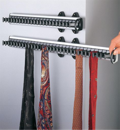 Sliding Tie Racks - Lee Valley Tools Small Closet Design, Tie Storage, Tie Hanger, Belt Rack, Belt Storage, Tie Organization, Closet Design Layout, Hardware Storage, Tie Rack