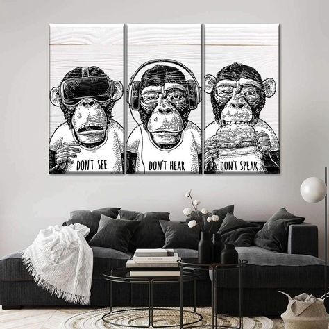 Three Monkeys Keeping Cool Multi Panel Canvas Wall Art | ElephantStock Monkey Wall Art, Three Monkeys, Slate Wall Tiles, Monkey Wall, Wal Art, Table Room, Teen Boy Room, Boys Room Wall Art, Mens Bedroom