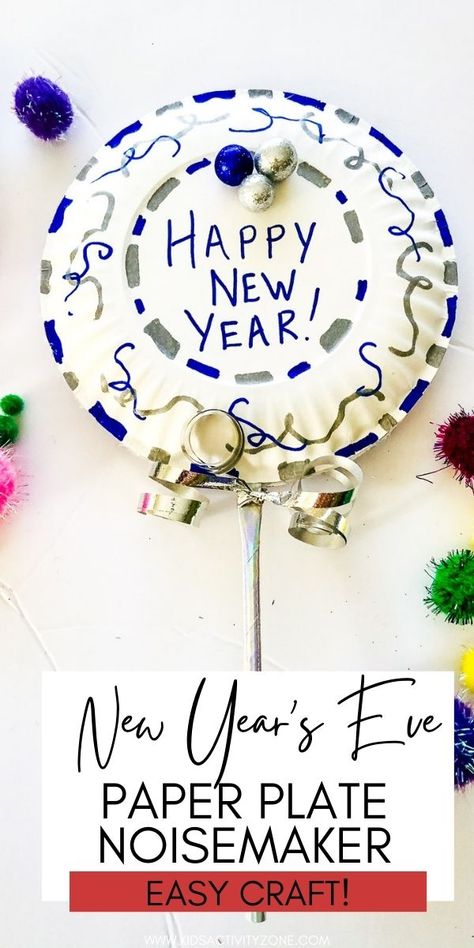 New Year's Eve Paper Plate Noisemaker are an easy craft for New Year's Eve! Homemade noisemaker made of two paper plates, filled with beans and glued together. The kids will love decorating these! Diy New Years Eve Decorations For Kids, Paper Plate Noise Maker, New Years Eve Kids Crafts, Nursing Home Crafts, New Year's Eve Crafts, Easy Kid Activities, Paper Plate Crafts For Kids, Noise Maker