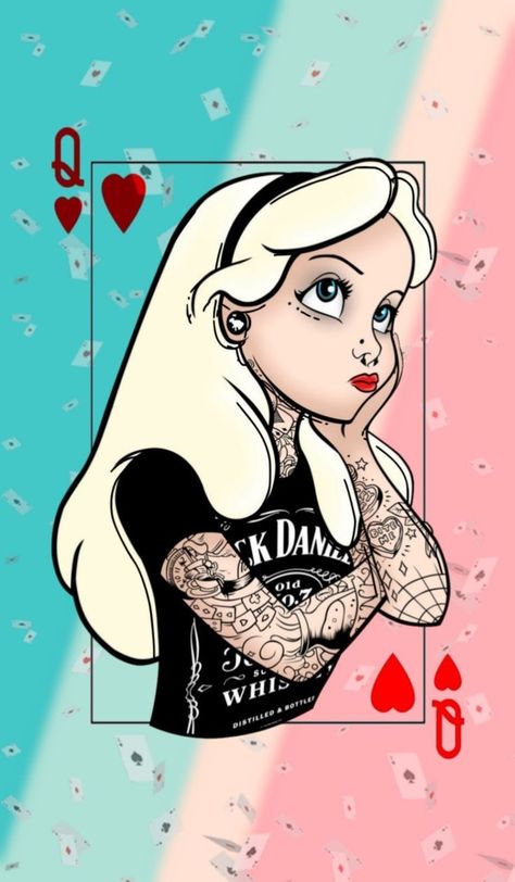 Disney Dark Aesthetic, Dark Disney Aesthetic, Alice In Wonderland Wallpaper, Dark Disney Art, Alice In Wonderland Cartoon, Disney Pin Up, Cards Tattoo, Cards Wallpaper, Goth Disney Princess